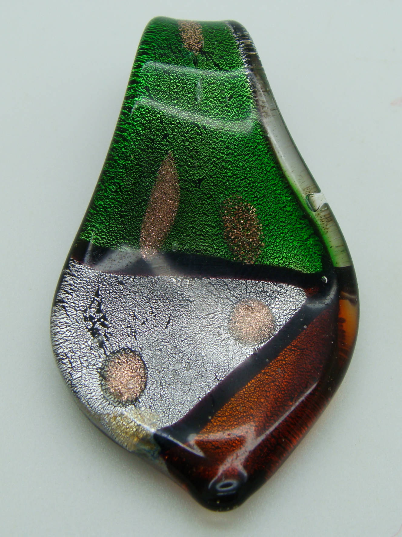 pendentif tricolore vert rouge verre feuille Pend-410-6