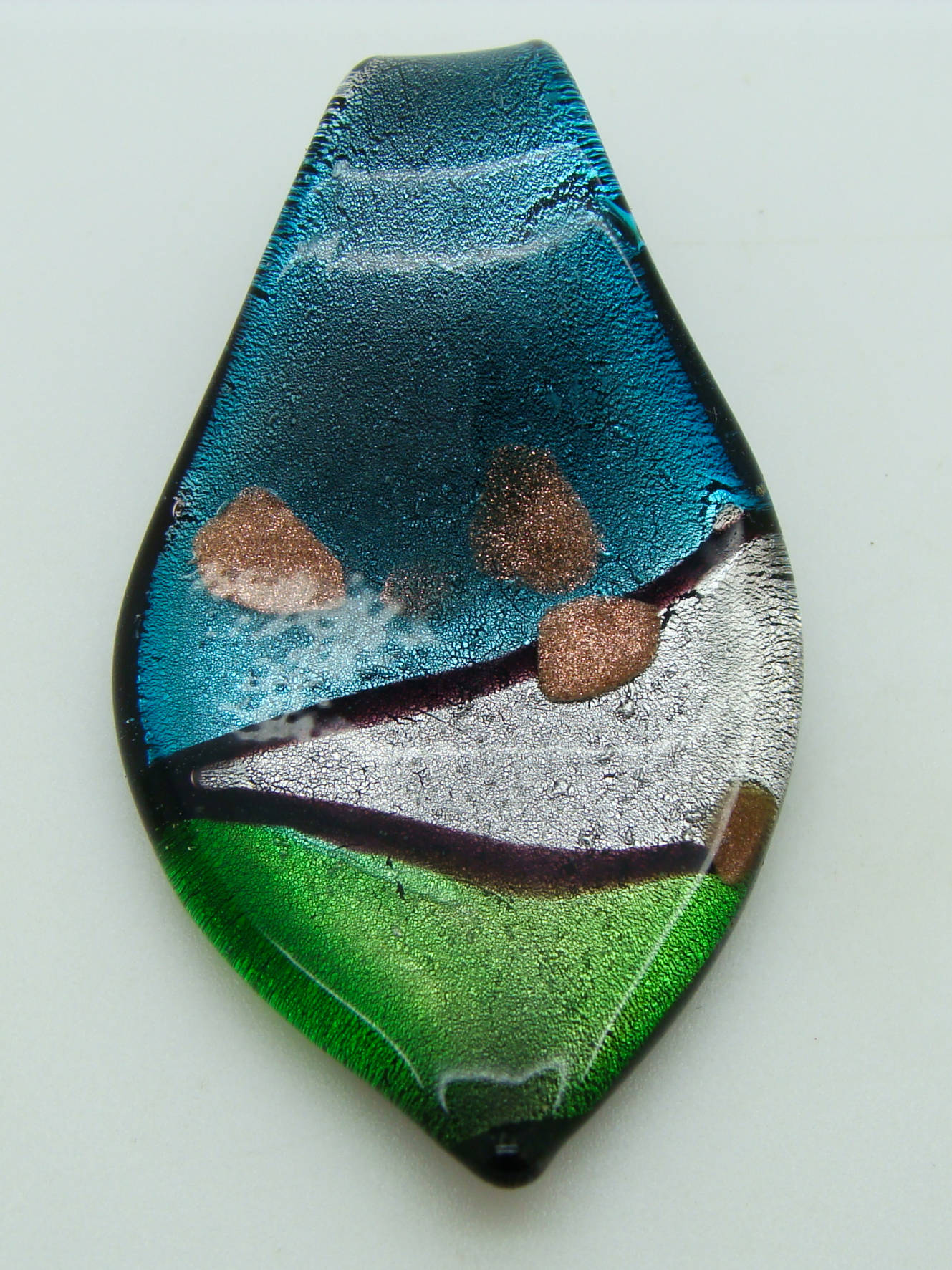 pendentif tricolore bleu vert feuille Pend-410-9