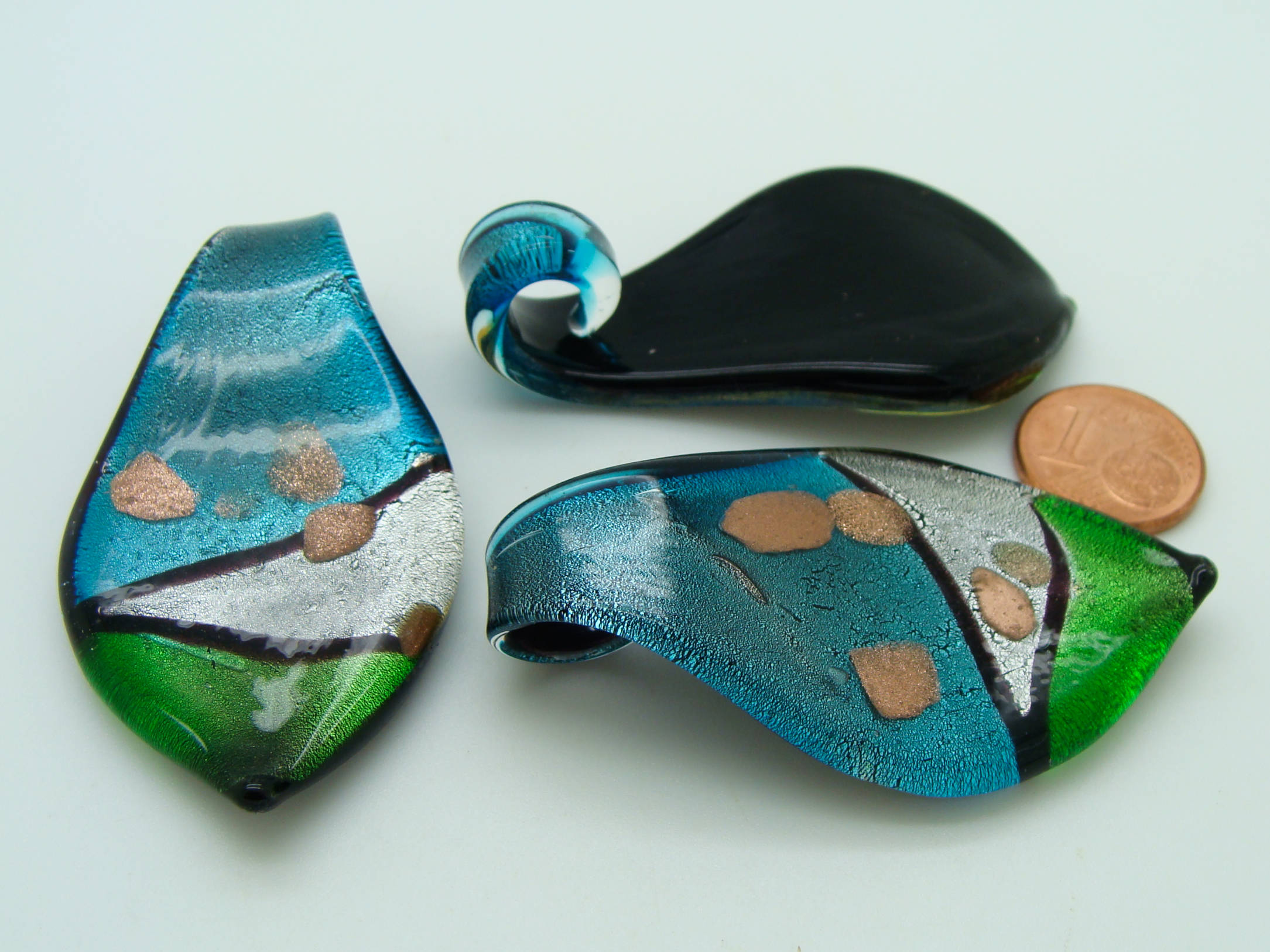 pendentif tricolore bleu vert verre Pend-410-9