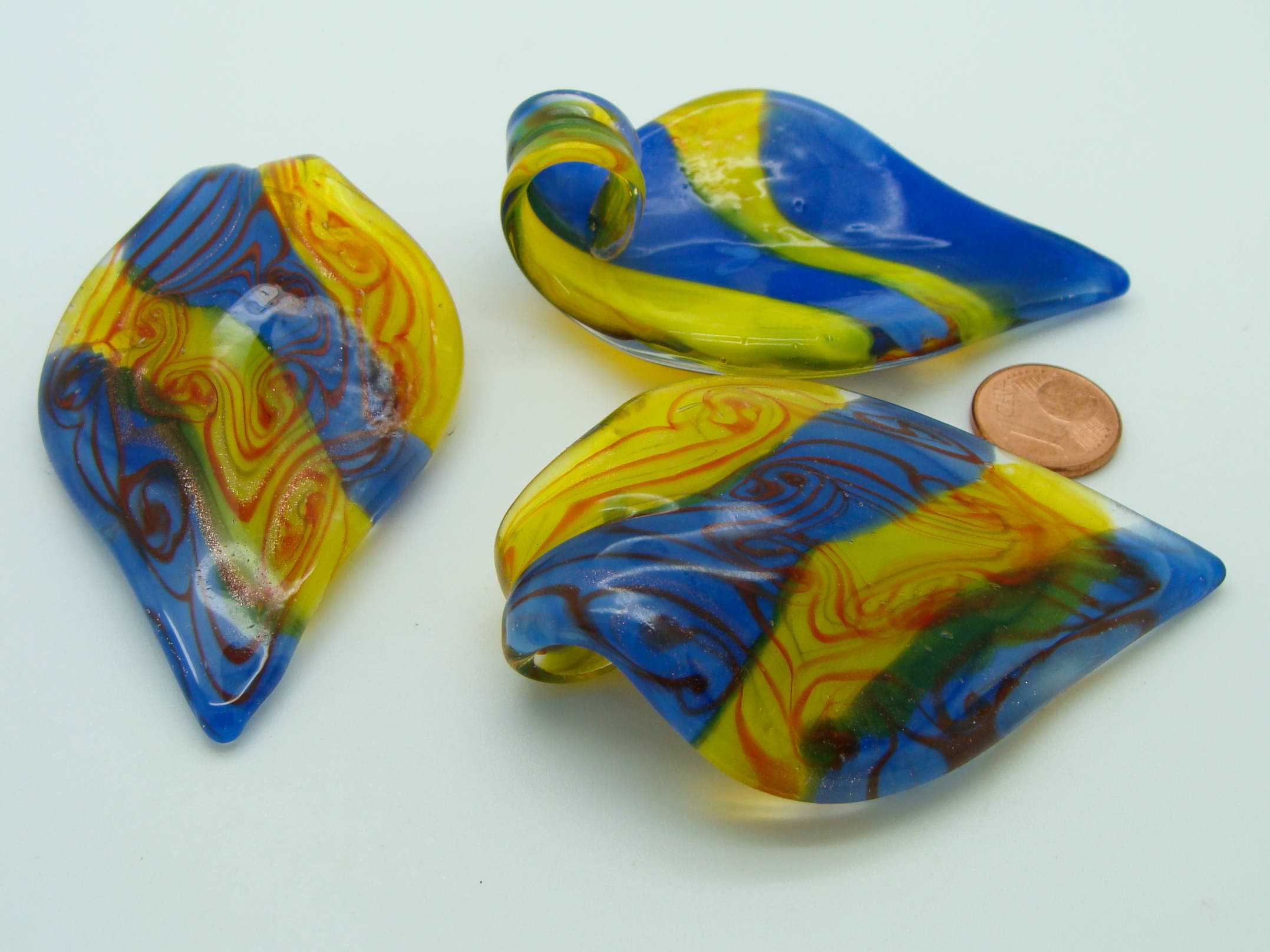 pendentif bleu jaune verre Pend-416-2