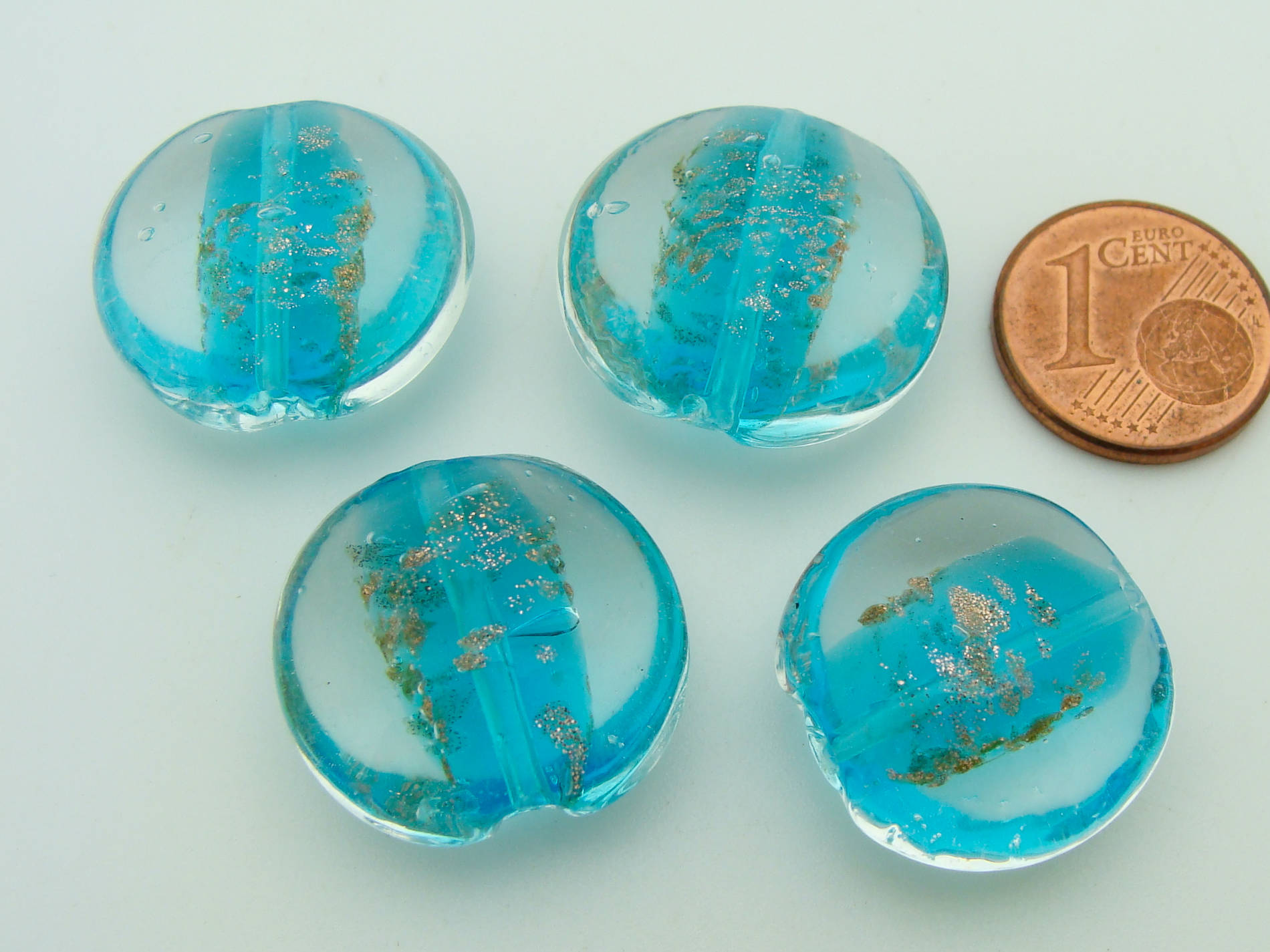 perles verre touche doree galets 20mm bleu clair