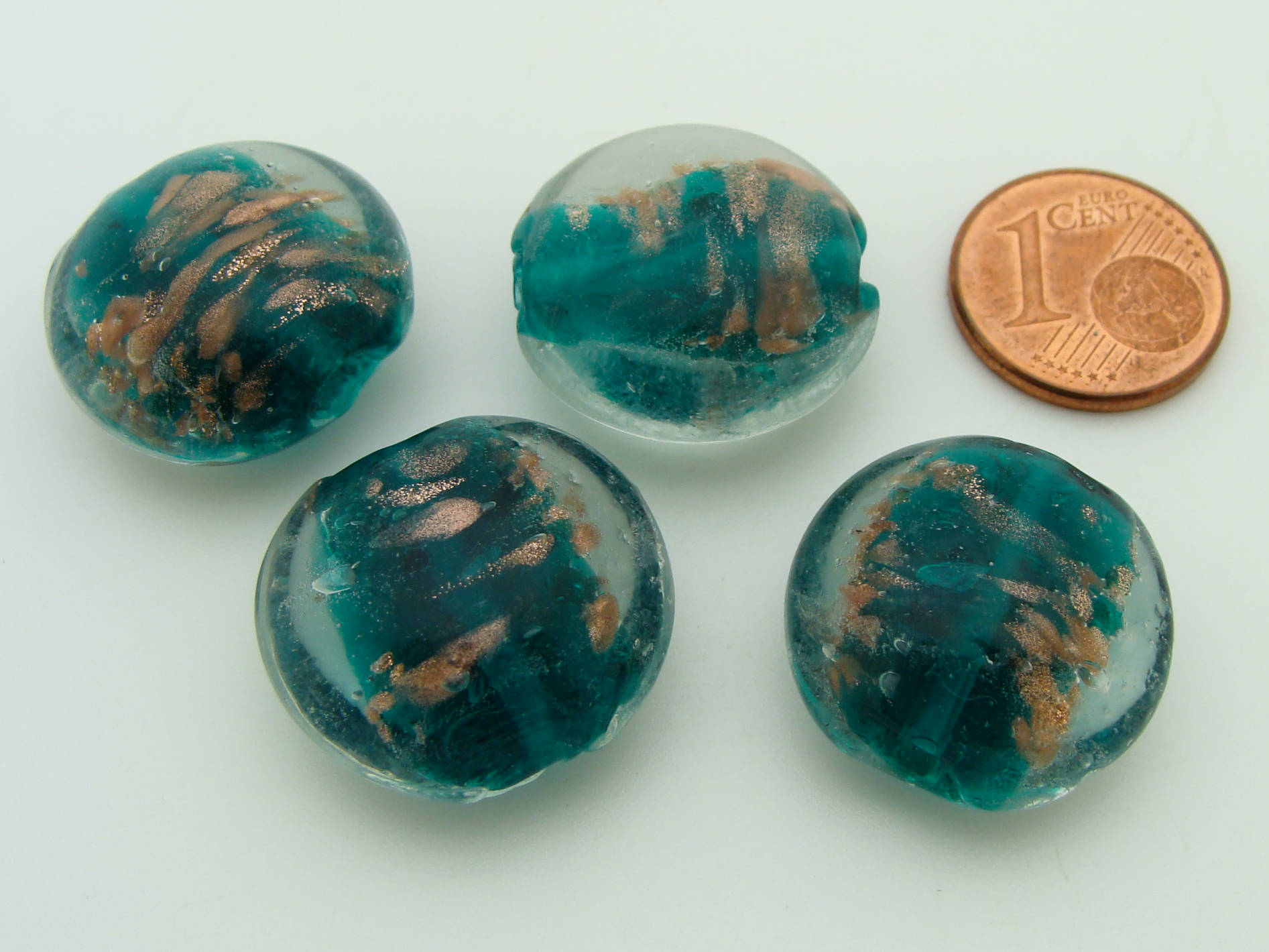 perles verre touche doree galet 20mm bleu vert