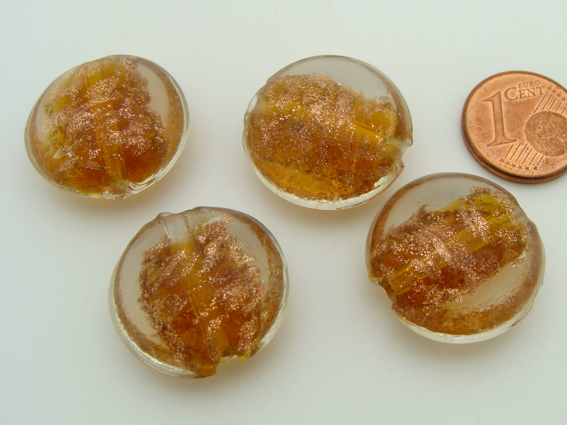 perles verre touche doree galet 20mm marron dore