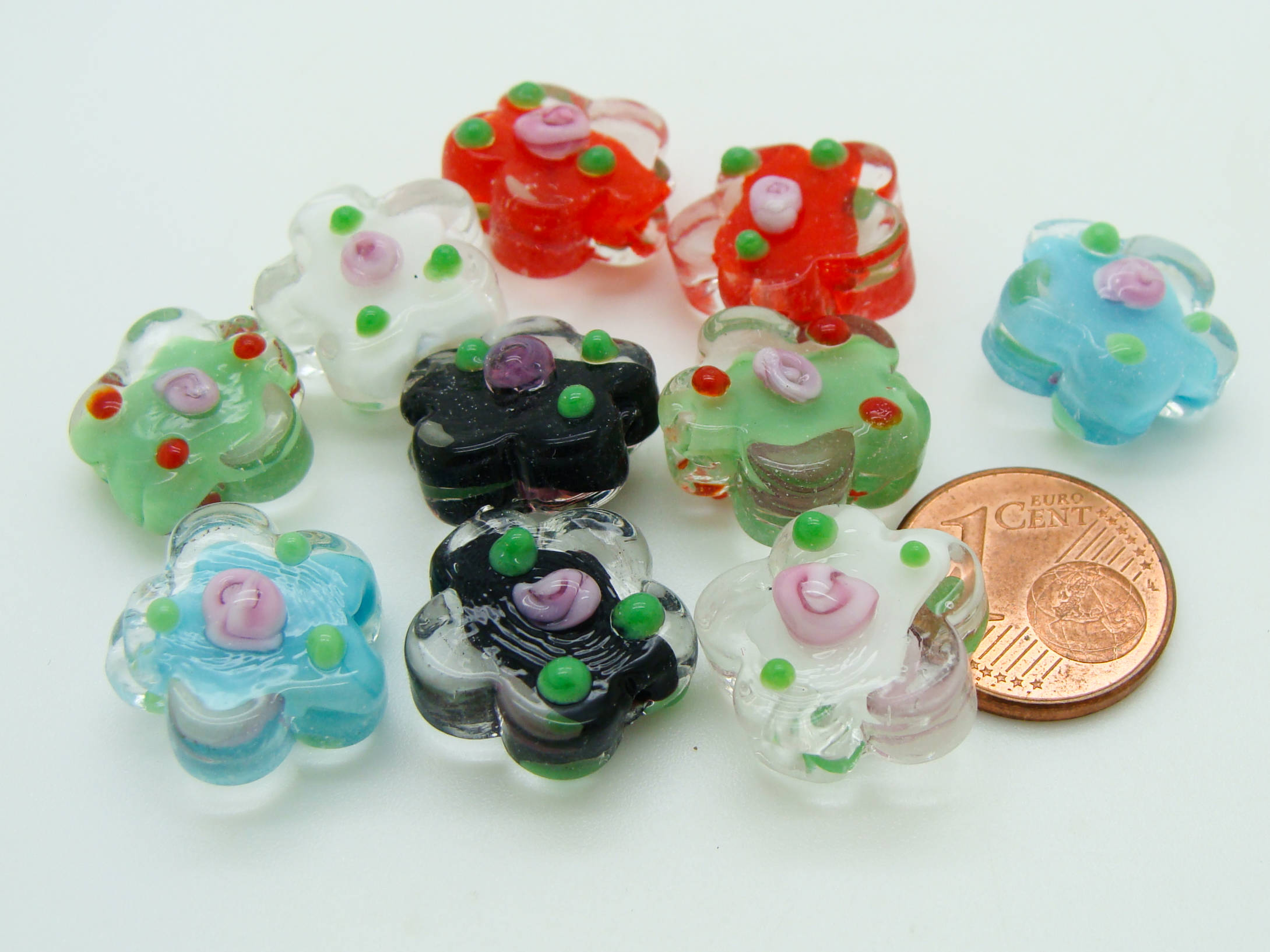 perles verre fleur mix couleurs 15mm