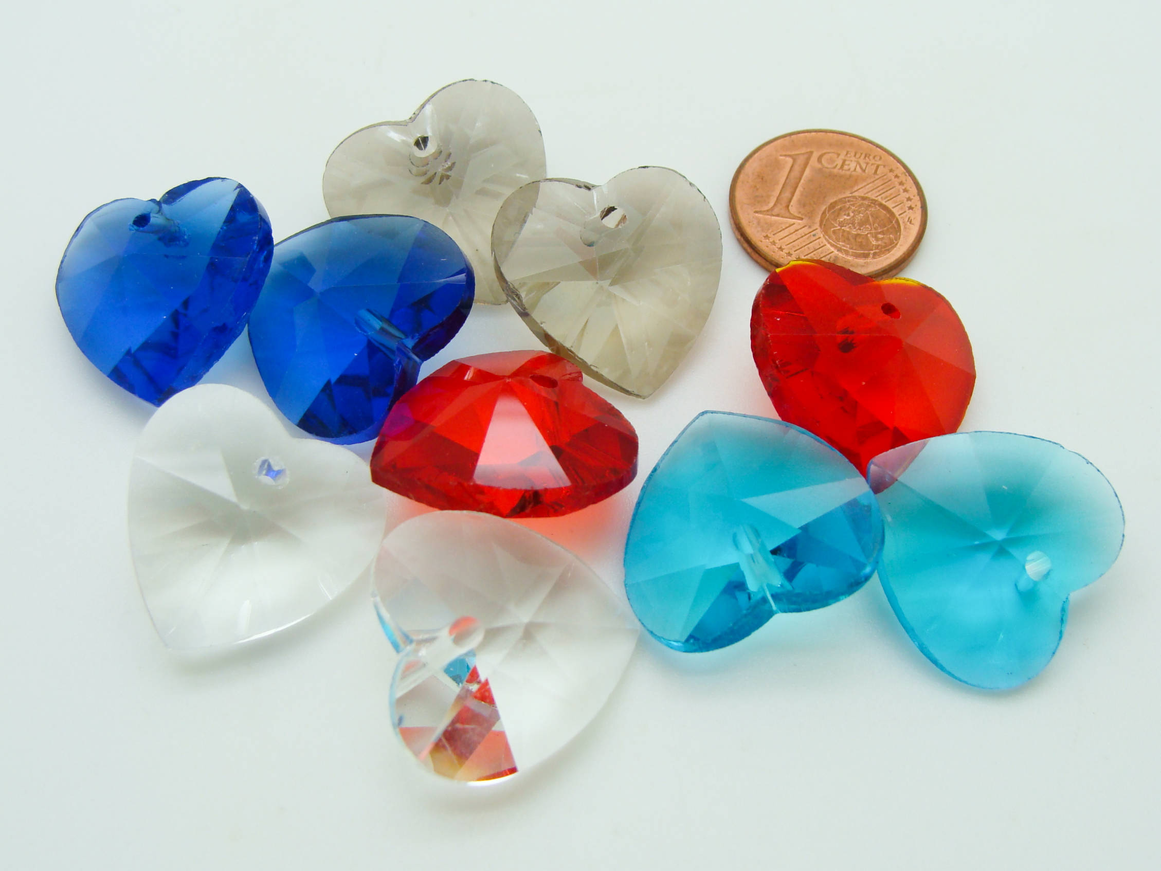 breloques coeur verre 18mm mix 5 couleurs