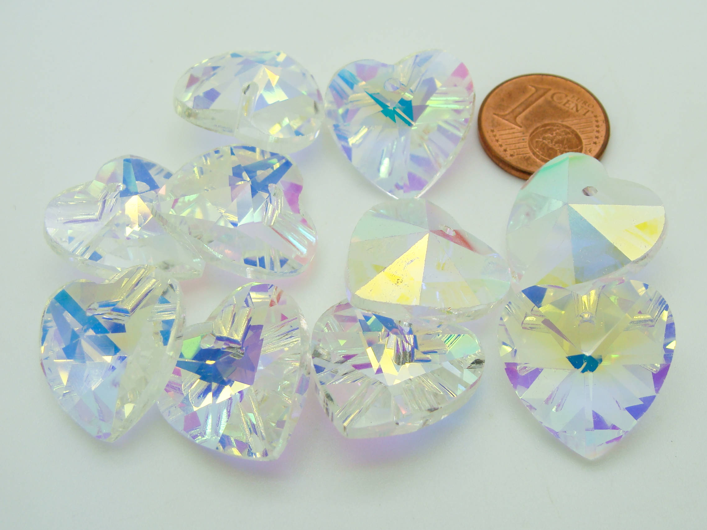 breloques coeur verre 18mm transparent metalise facette