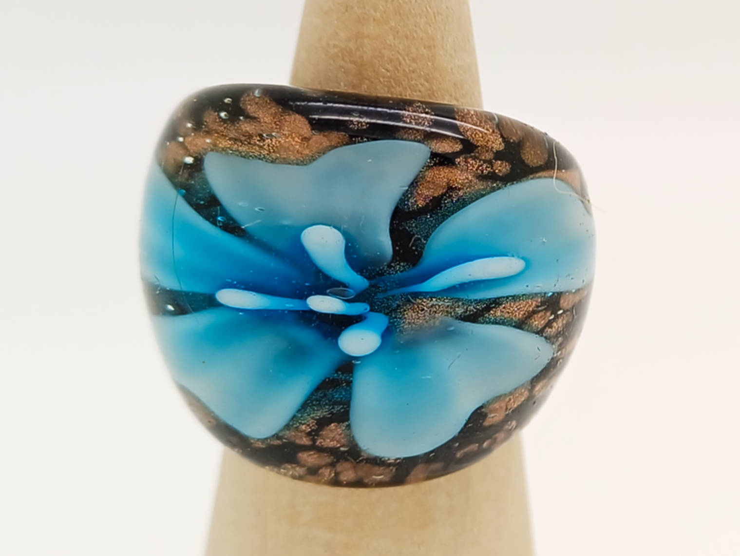 bague verre fleur bleue dore BAG02-bleu