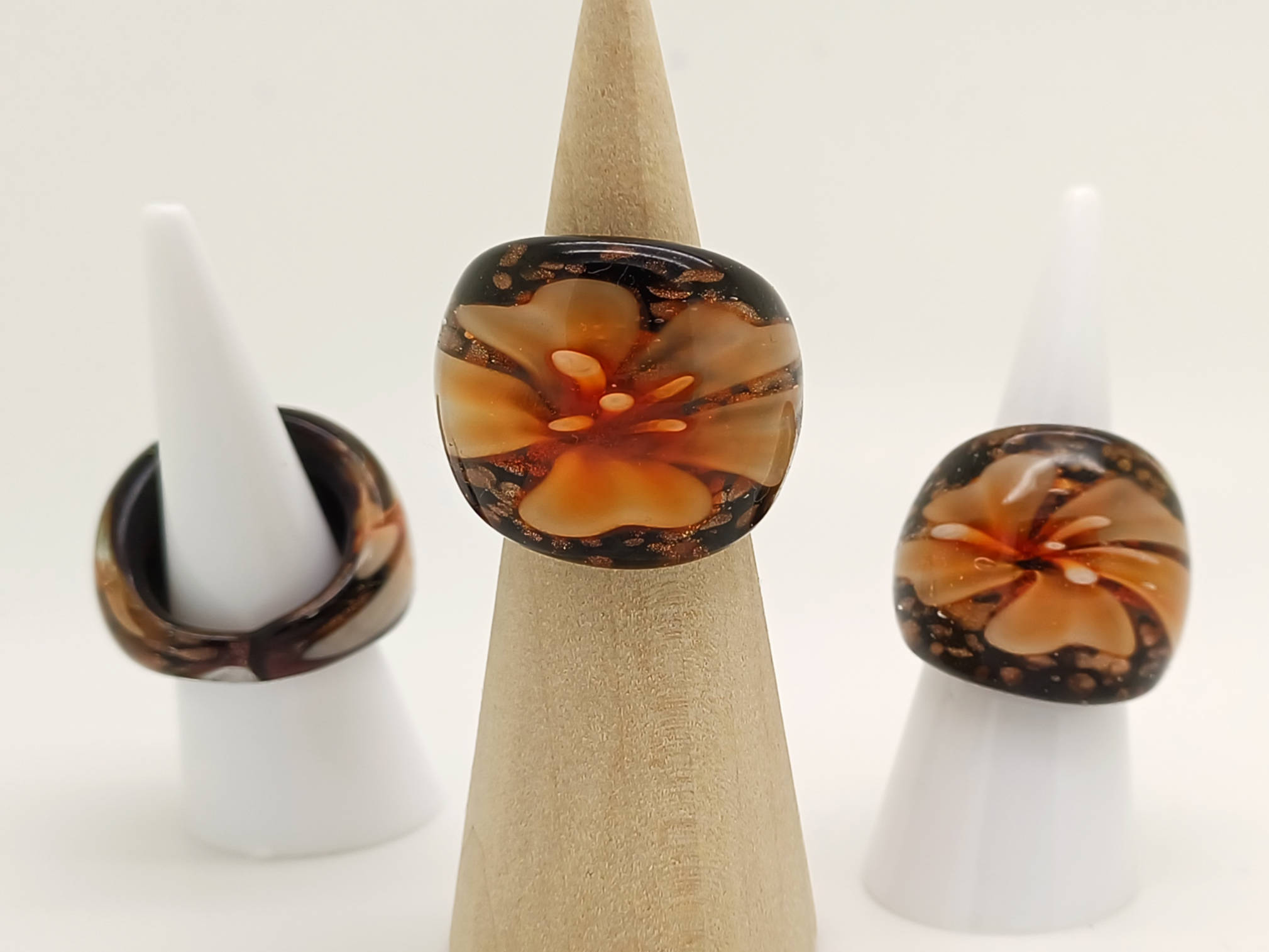 bague verre fleur orange dore BAG02-orange