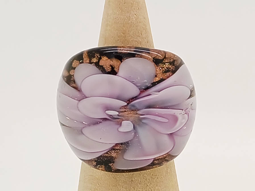 bague verre fleur violette dore BAG02-violet
