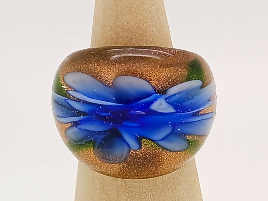 bague fleur bleu fonce dore vert large BAG03-bleu-fonce