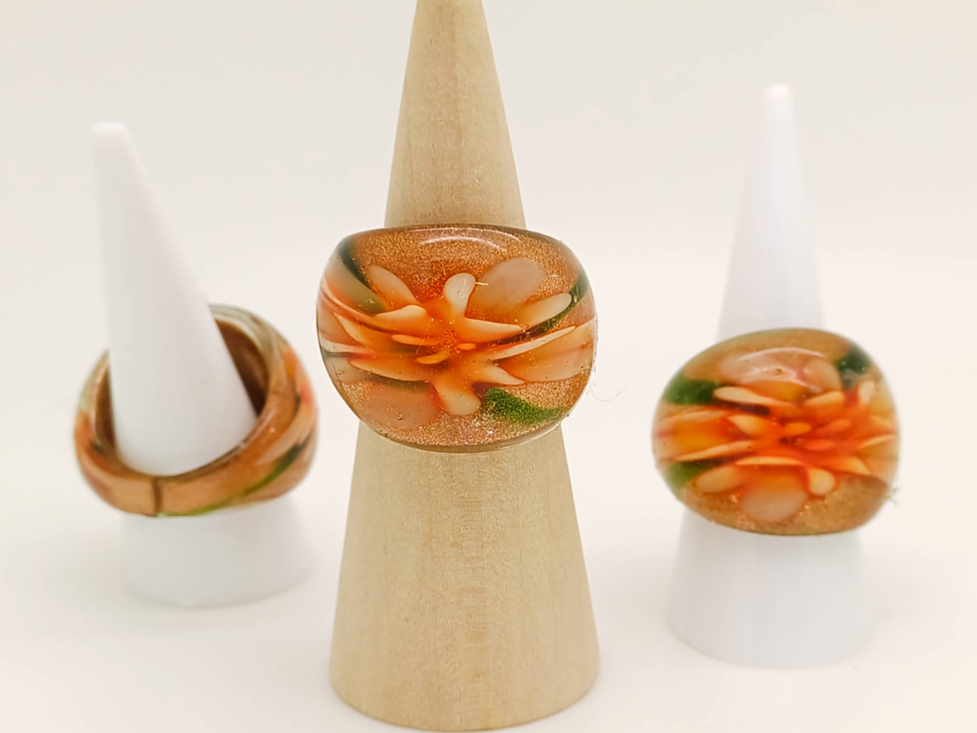 bague verre fleur orange dore vert BAG03-orange
