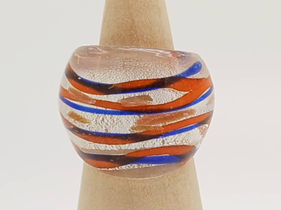 bague transp orange verre lampwork rayure bijoux BAG05