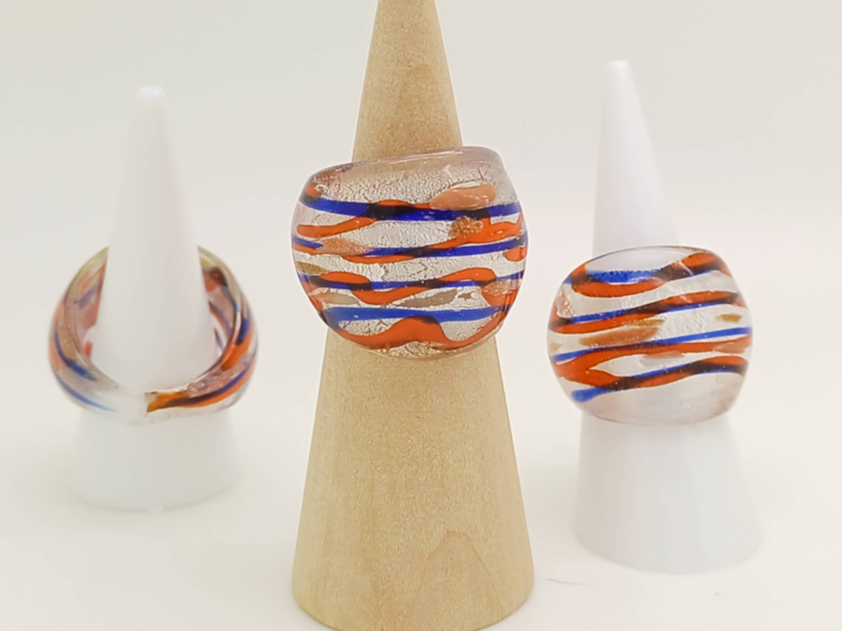bague transp orange verre  lampwork rayure BAG05