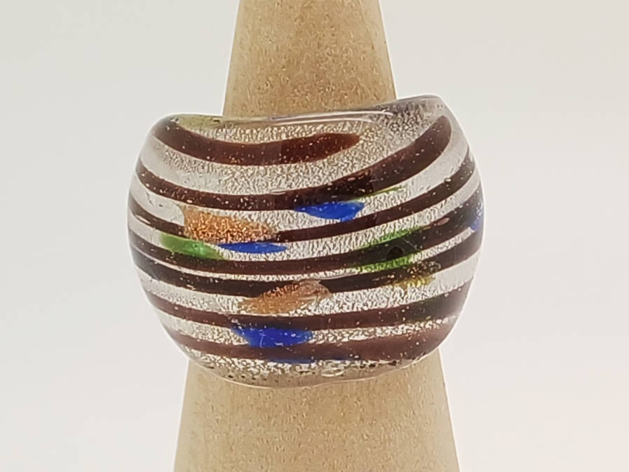 bague transp verre  lampwork rayure BAG05