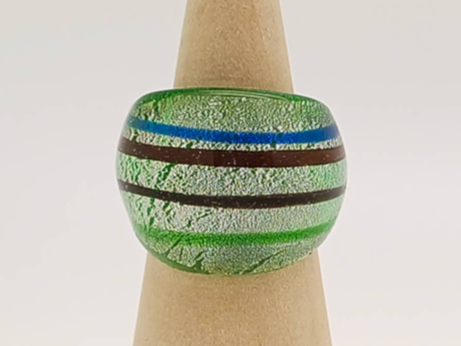bague vert verre rayure multicolore bijoux BAG05