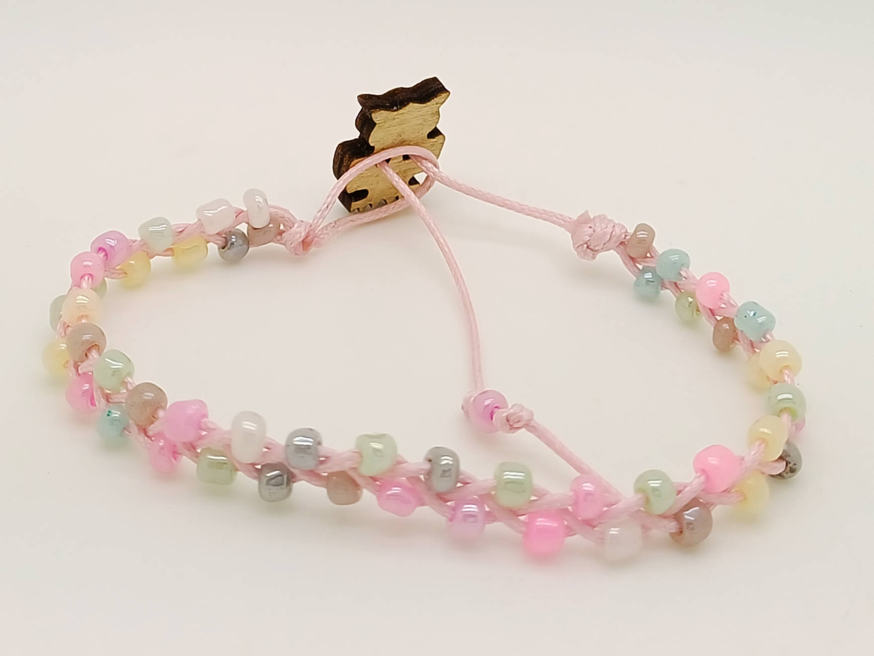 bracelet tresse rocaille fermoir chouette BRA05