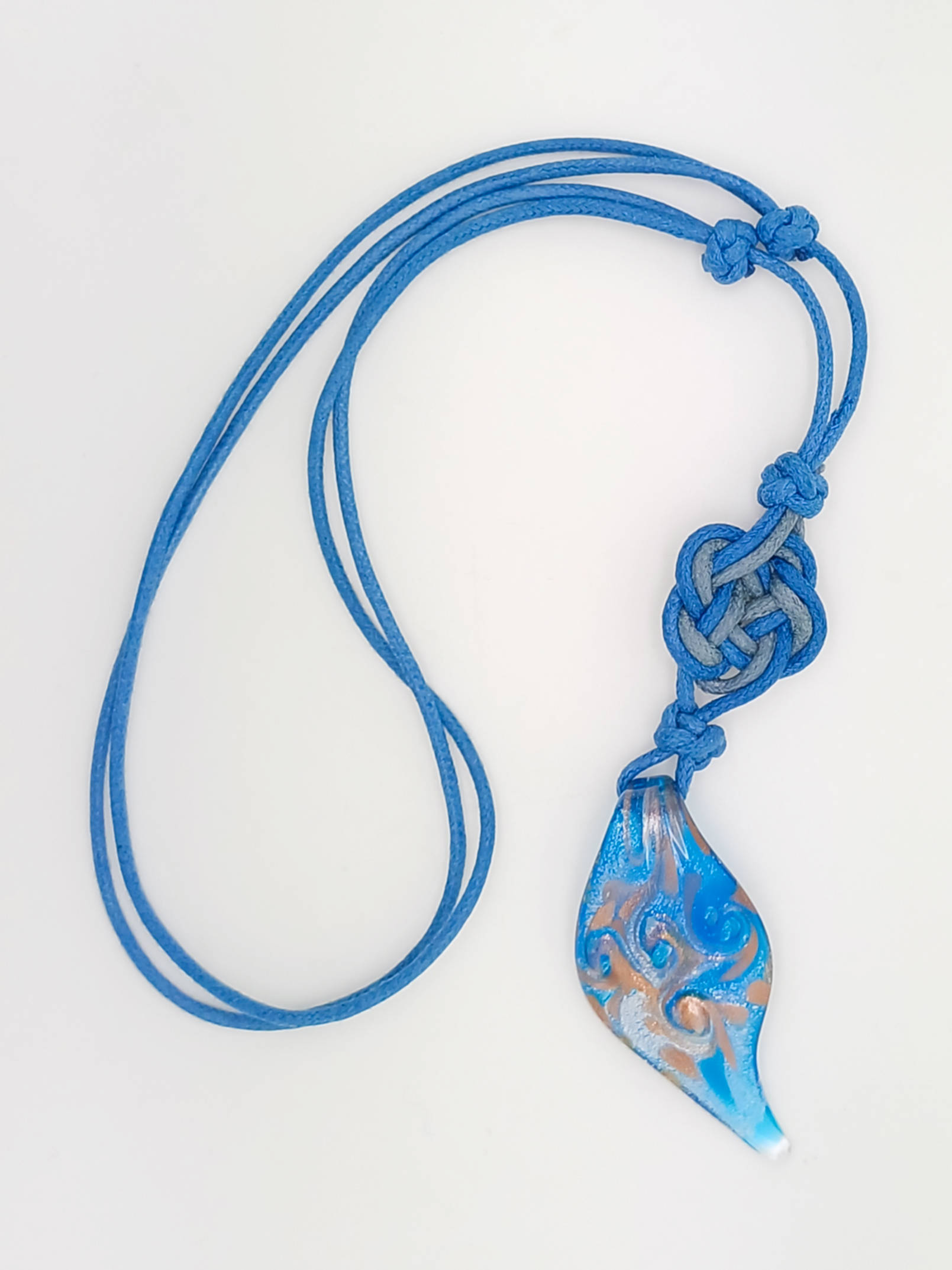 collier pendentif feuille verre bleu gris COL14