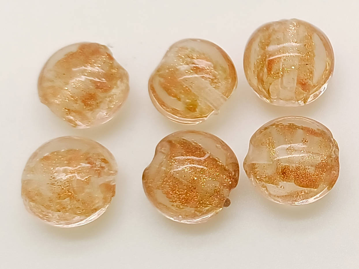 perles galets 12mm dore transparent verre