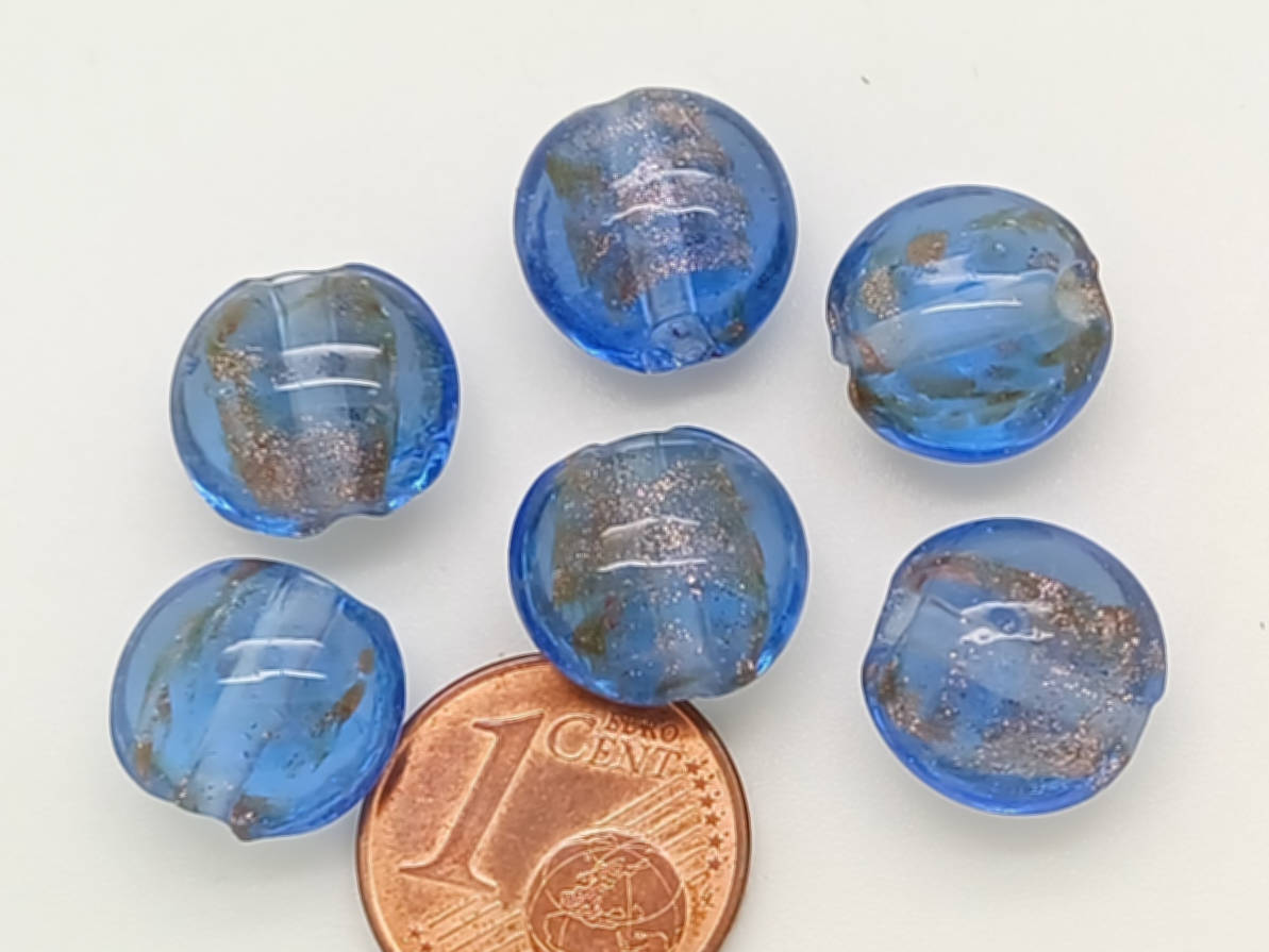 perles galets 12mm dore bleu fonce