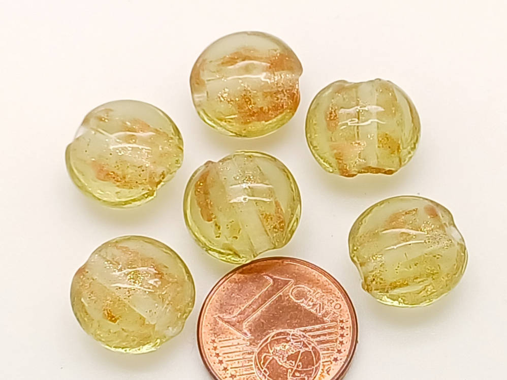 perle galets 12mm dore vert olive cliair