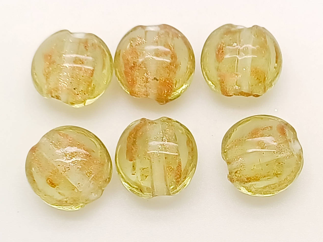 perle galets 12mm dore vert olive cliair verre