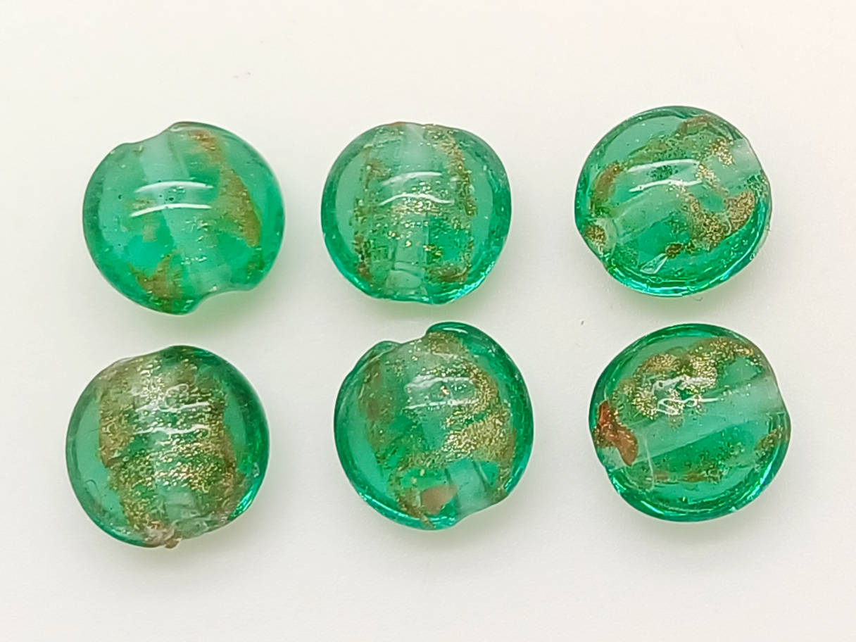 perle galets 12mm dore vert bleu verre