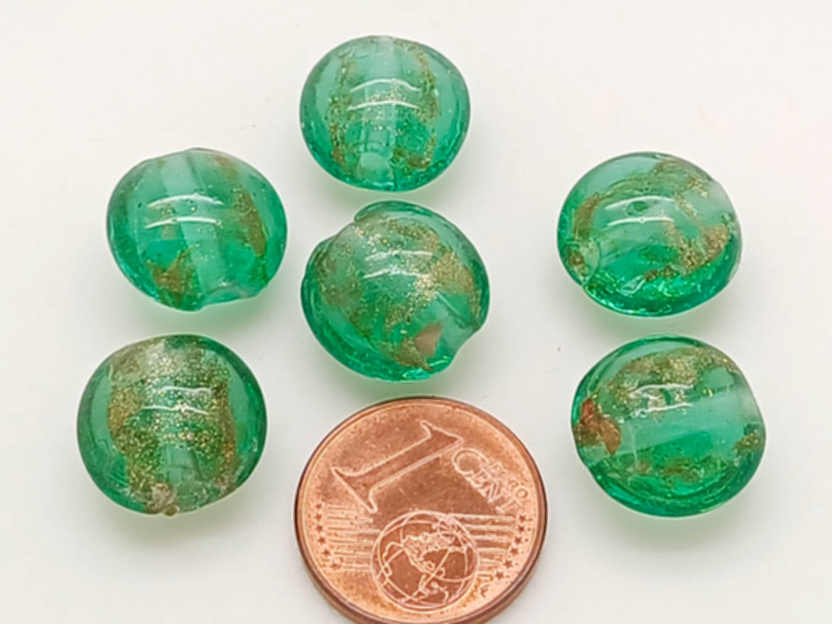 perle galets 12mm dore vert bleu
