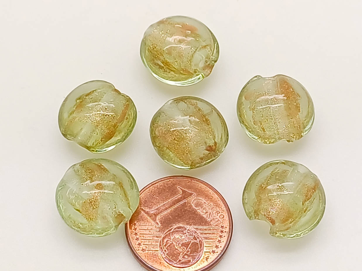 perle galets 12mm dore vert clair verre