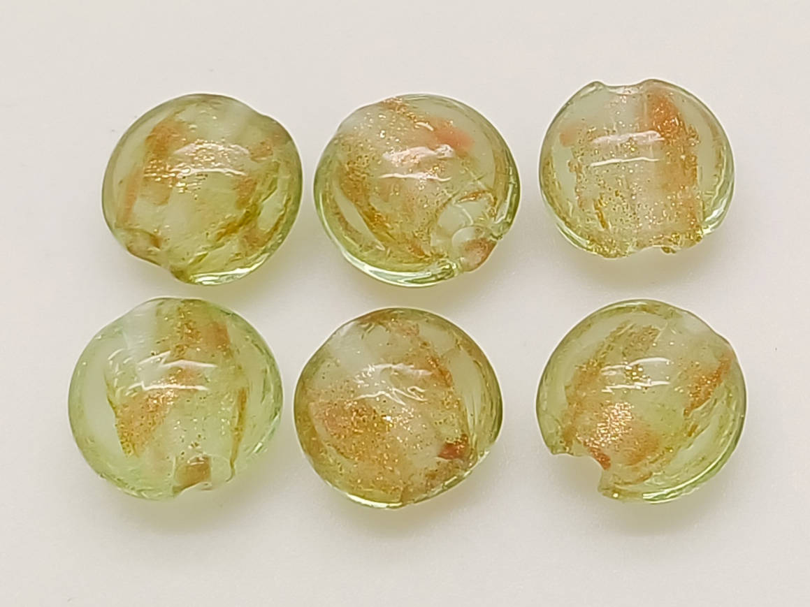 perle galets 12mm dore vert clair