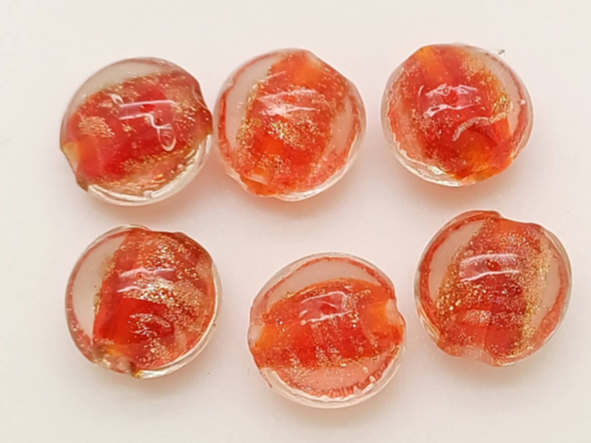 perle galets 12mm dore rouge verre