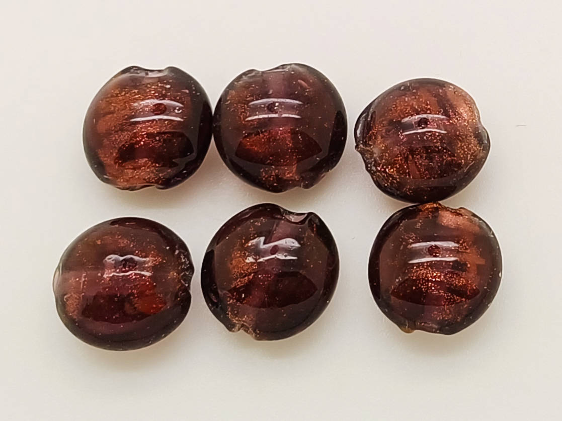 perle galets 12mm dore violet verre