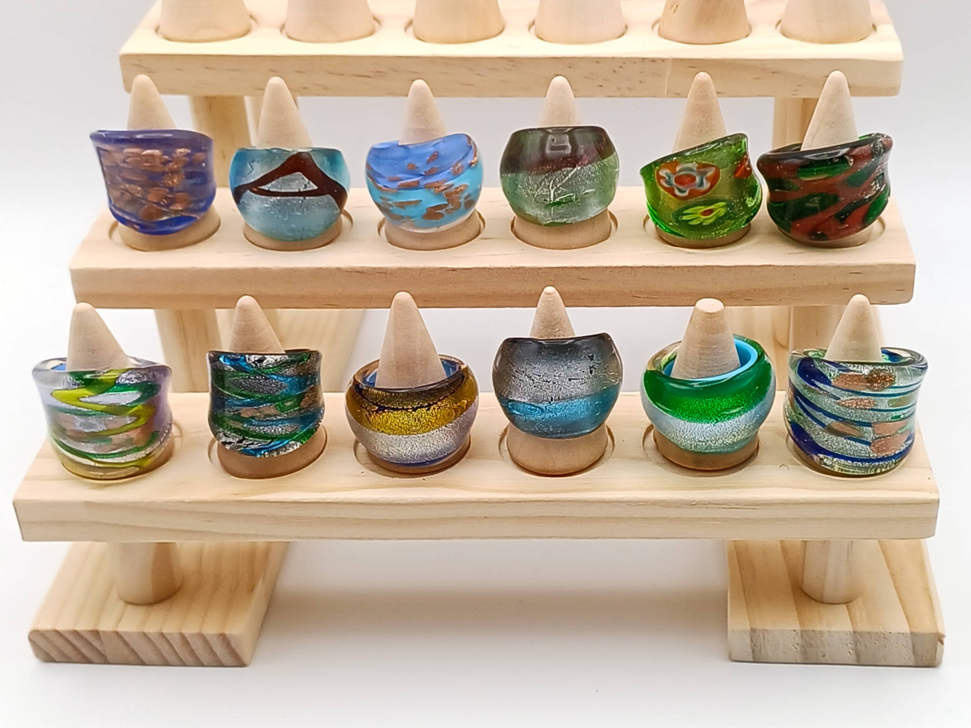 12 Bagues verre lampwork lot 09 p1