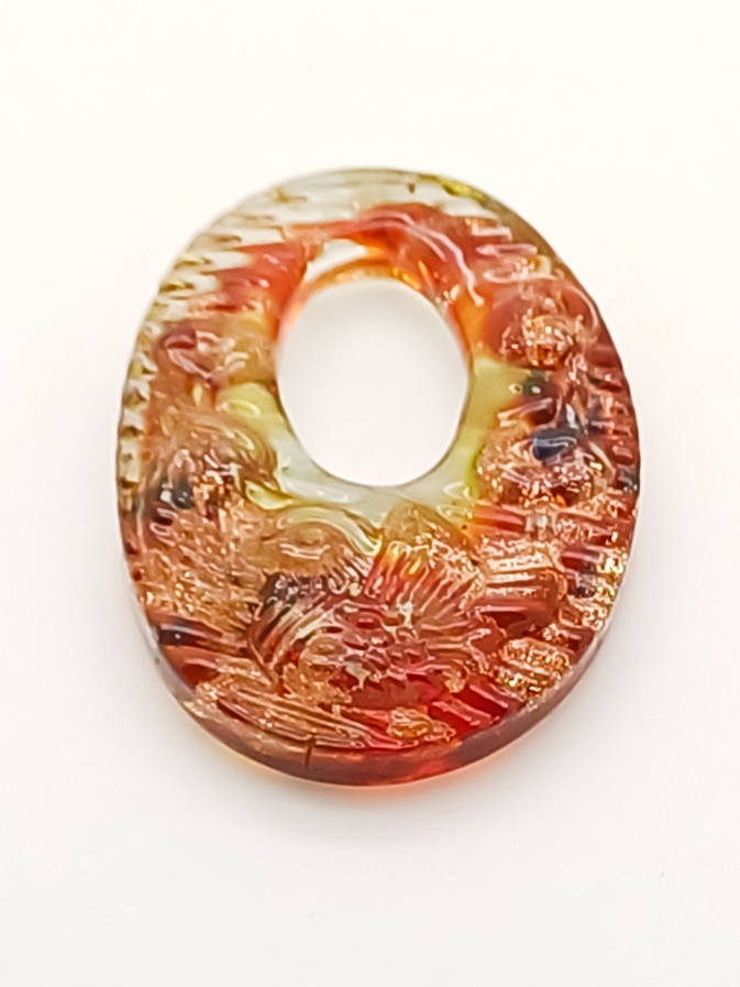 pendentif ovale motif oiseau rouge Pend-09
