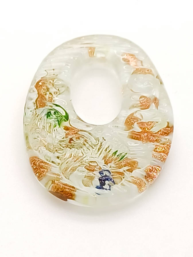 pendentif ovale motif oiseau blanc Pend-10