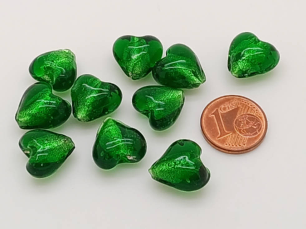 perle coeur 12mm vert emeraude