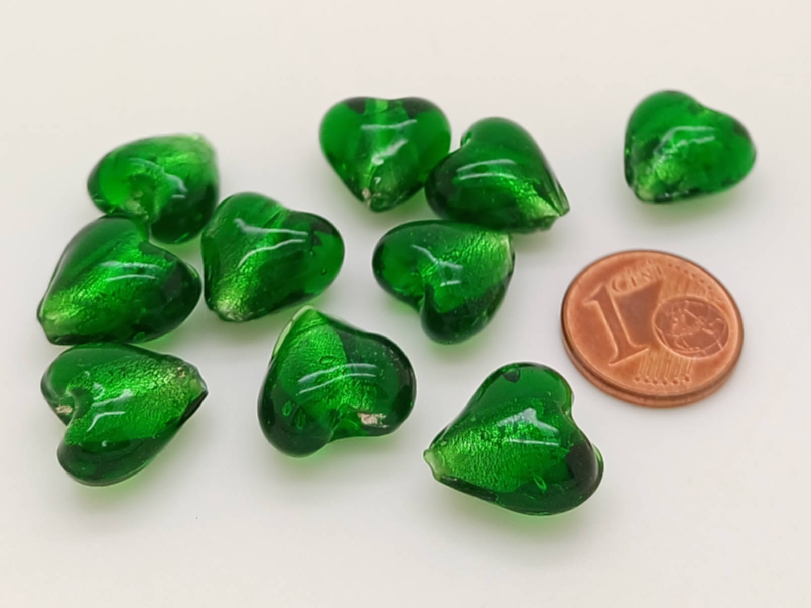 perle coeur 12mm vert emeraude argente