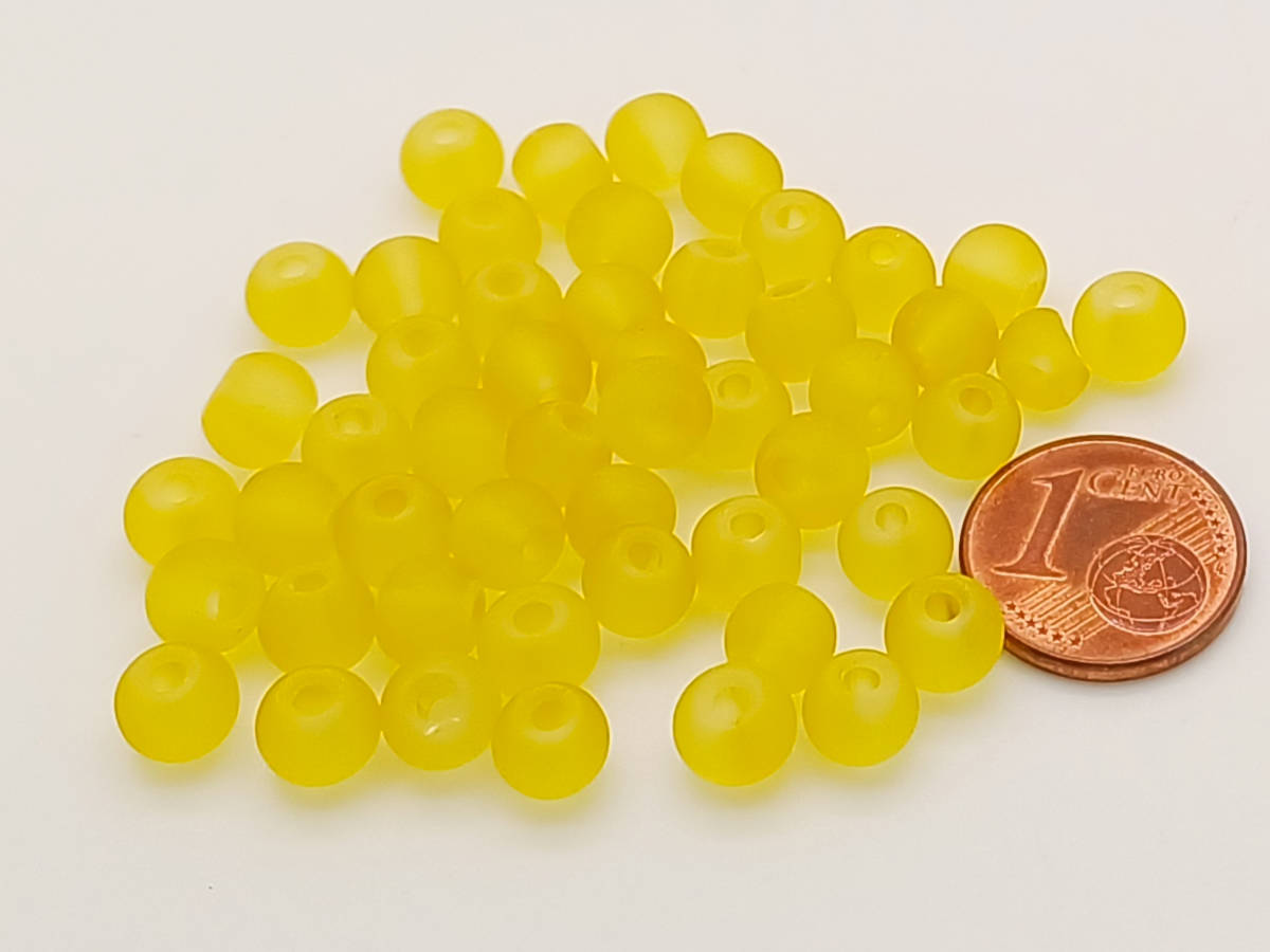 perle verre 6mm givre jaune
