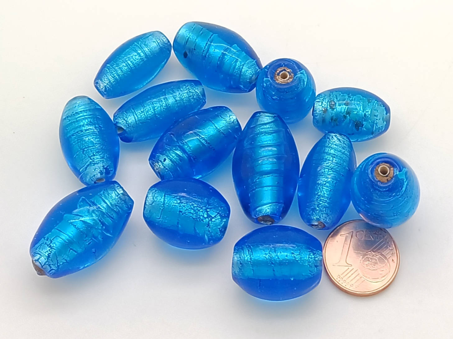 PV-lot-25 perle bleu verre argente