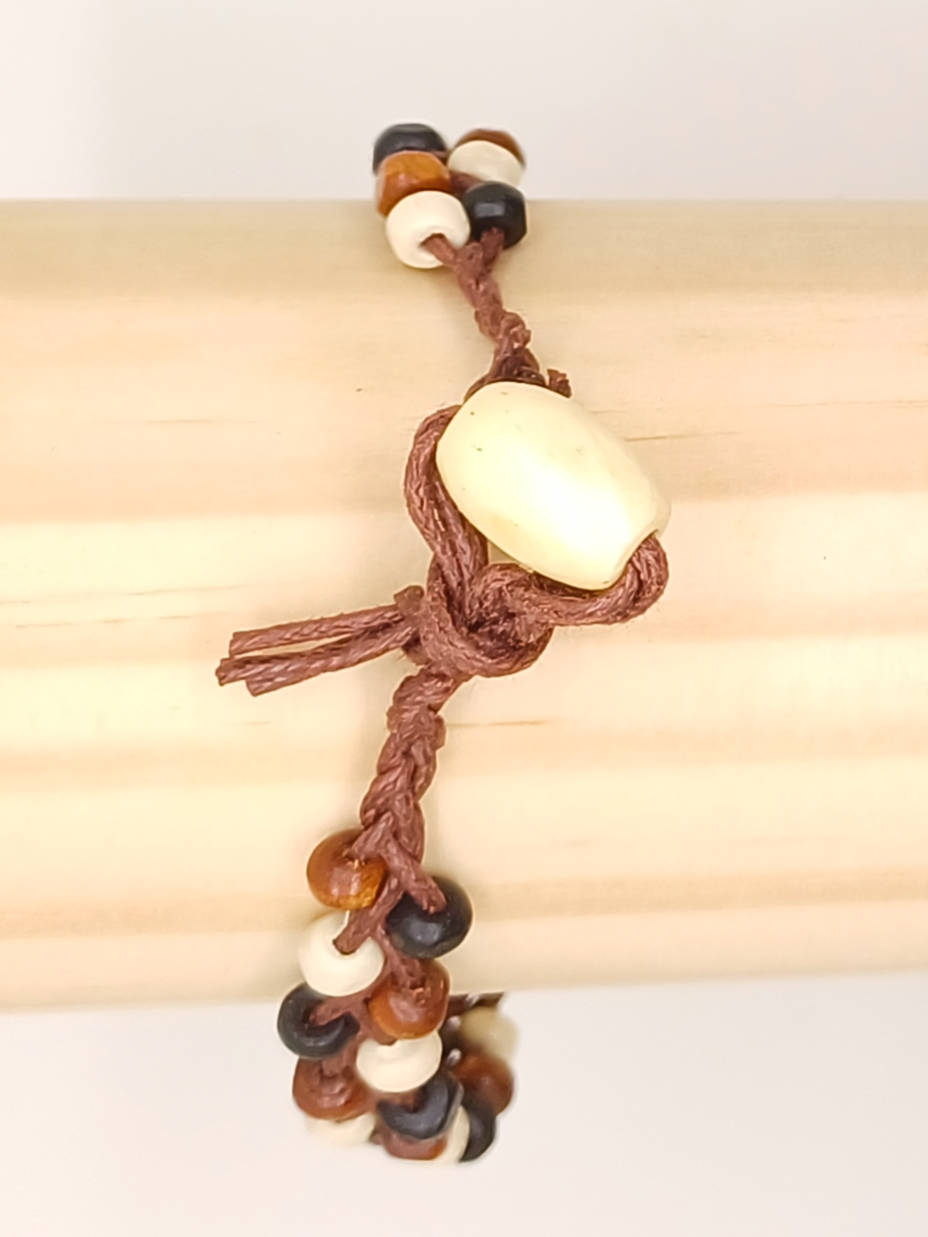 BRA10 bracelet tresse marron rocaille bois
