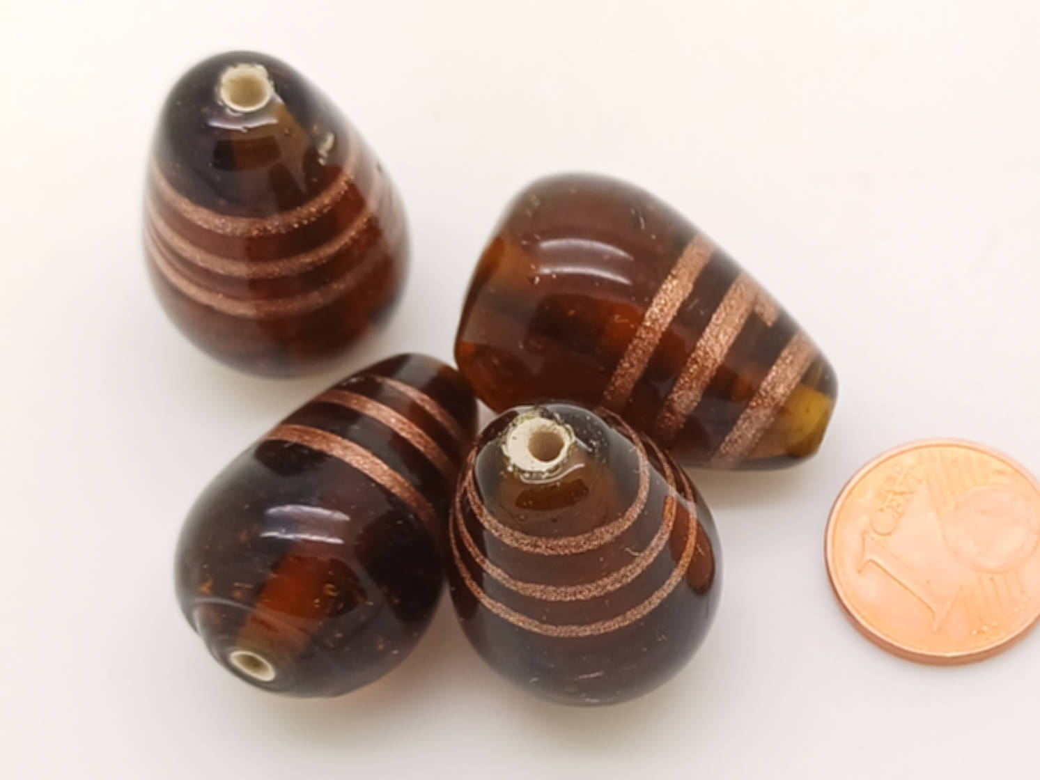 PV29 perle verre goutte marron dore