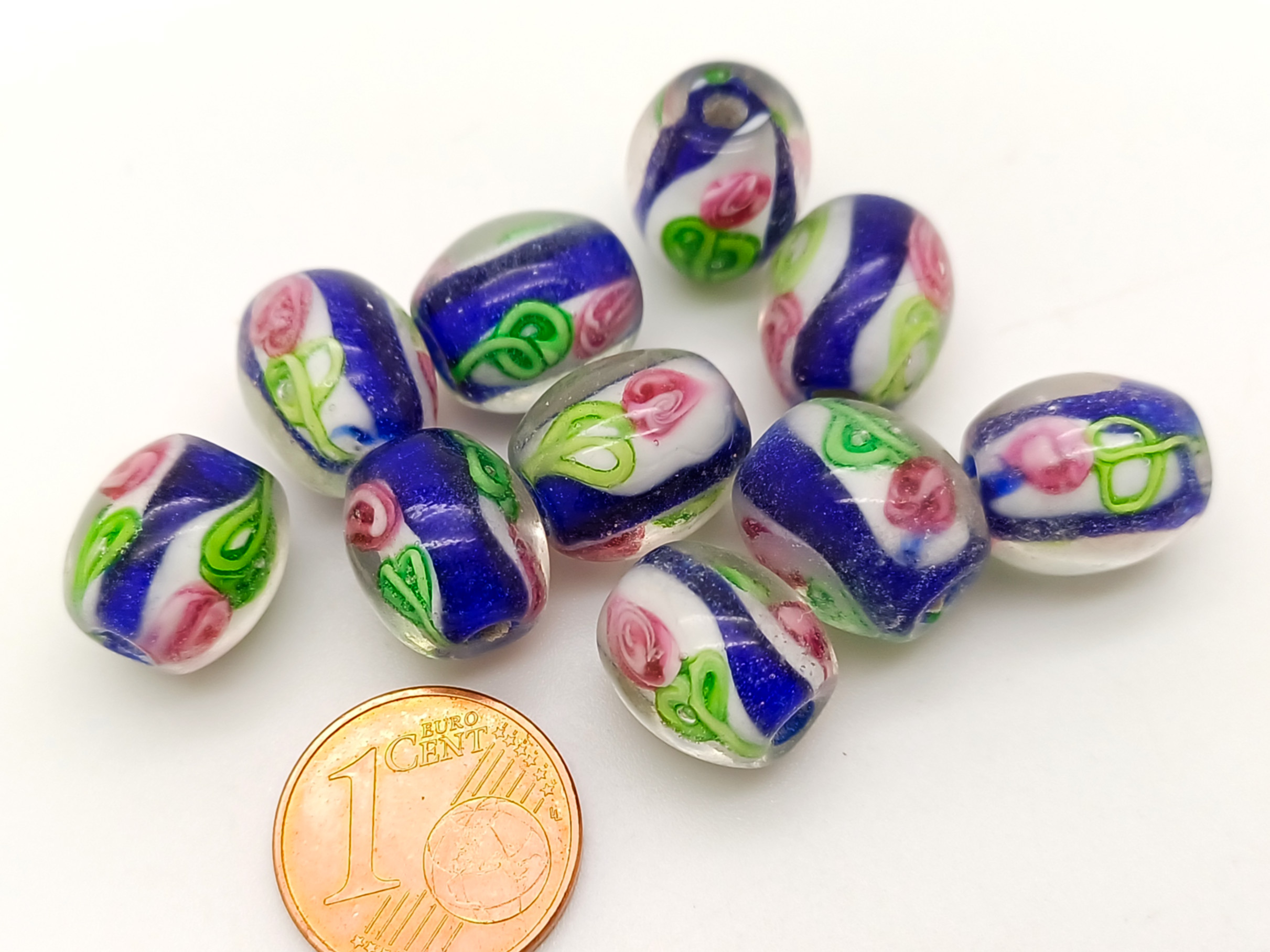 PV-lot-54 perles ovales bleus verre