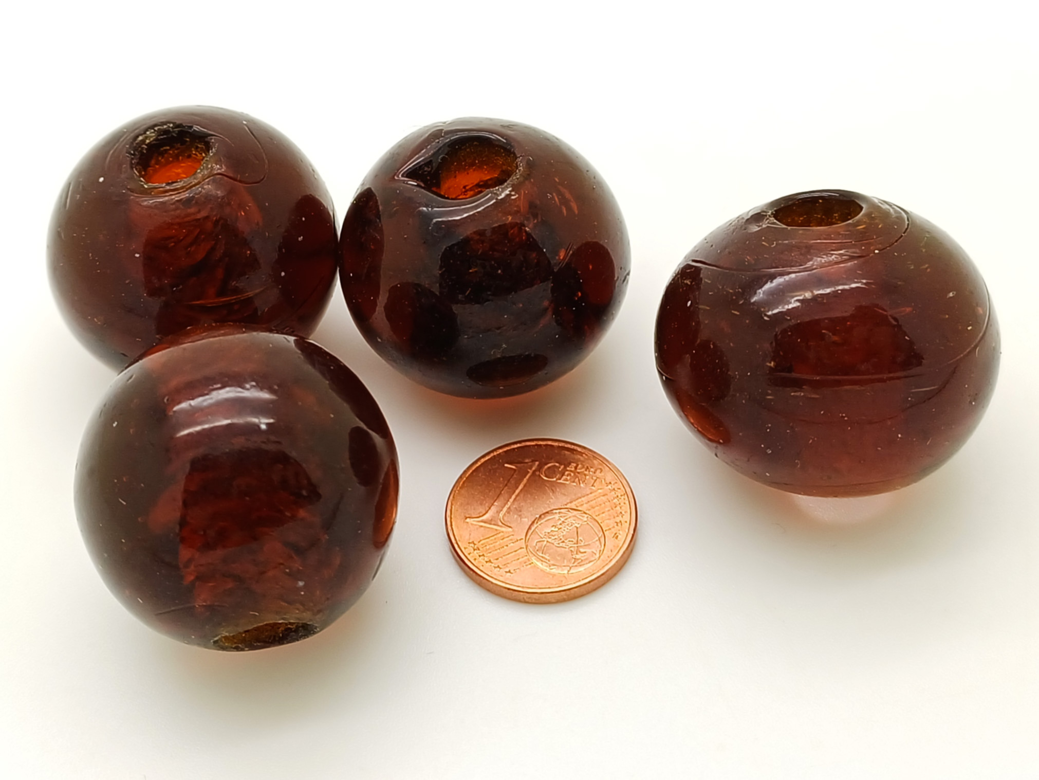 PV-lot-56 perles rondes marron fonce verre