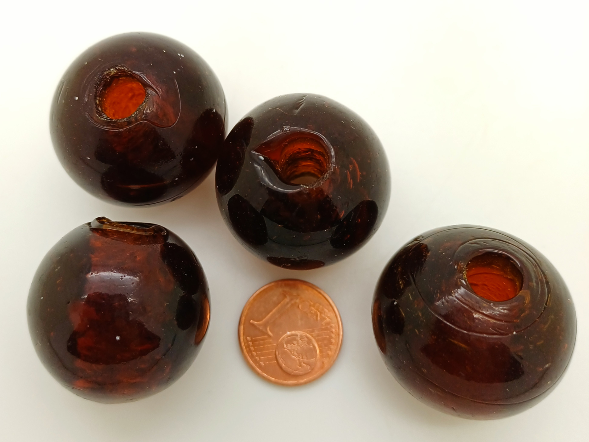 PV-lot-56 perles rondes grandes marron fonce verre