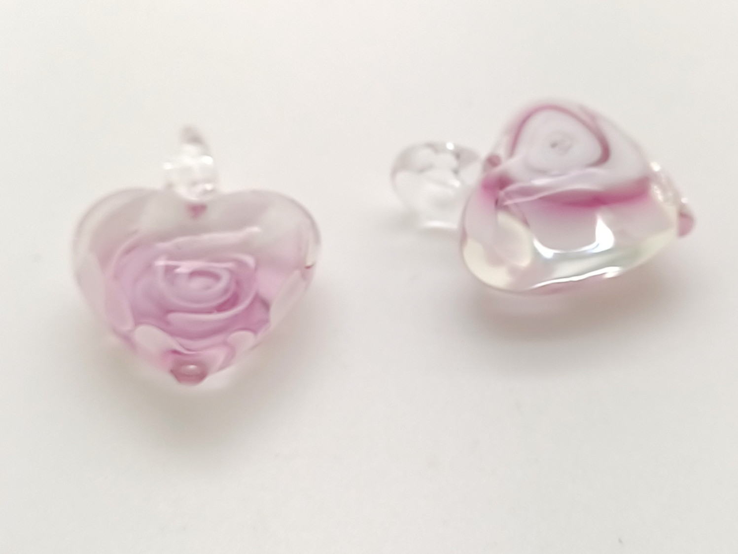 Pend-181-8 pendentif coeur rose verre lampwork