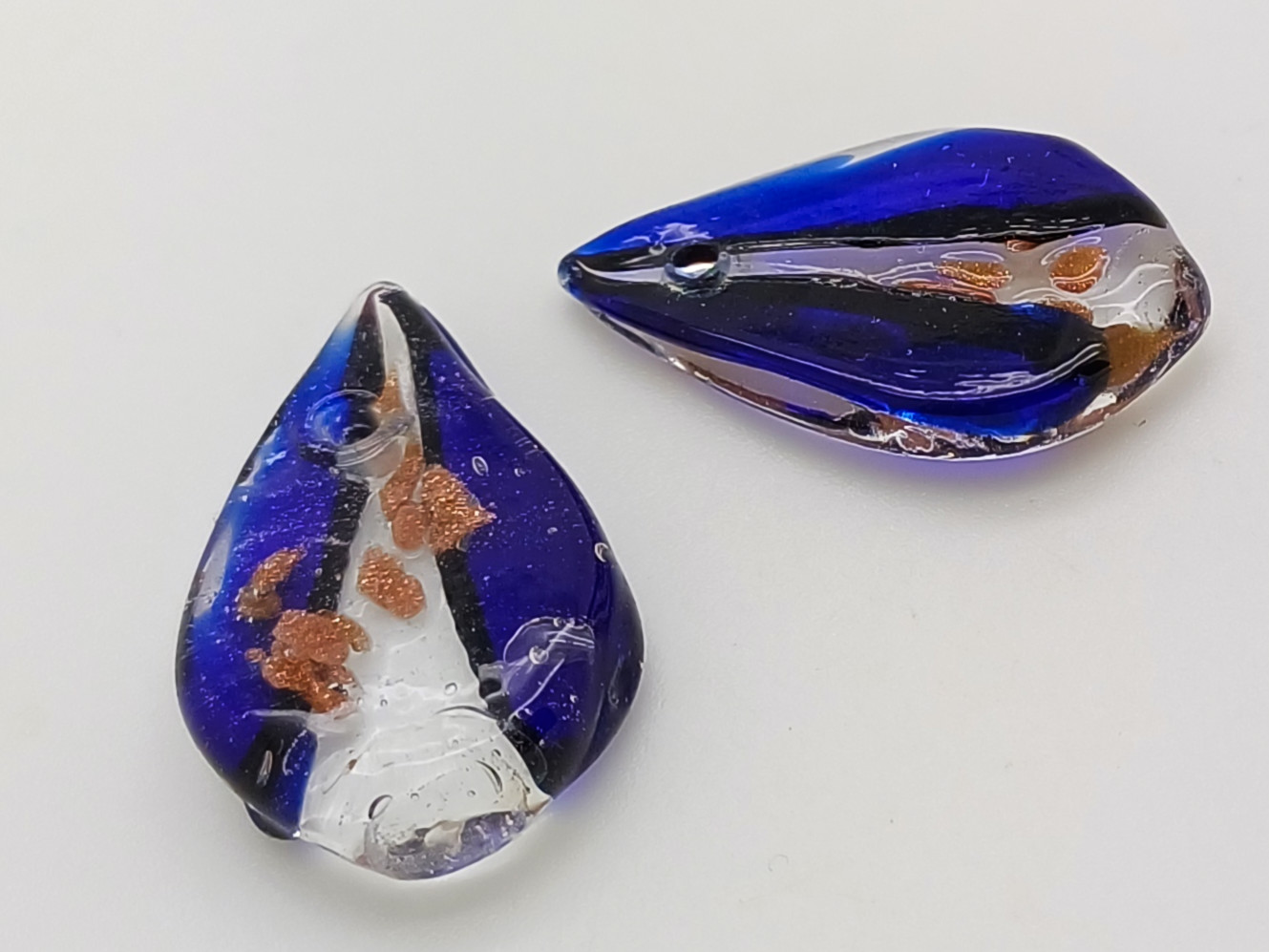 pendentif mini goutte marine dore lampwork Pend-457