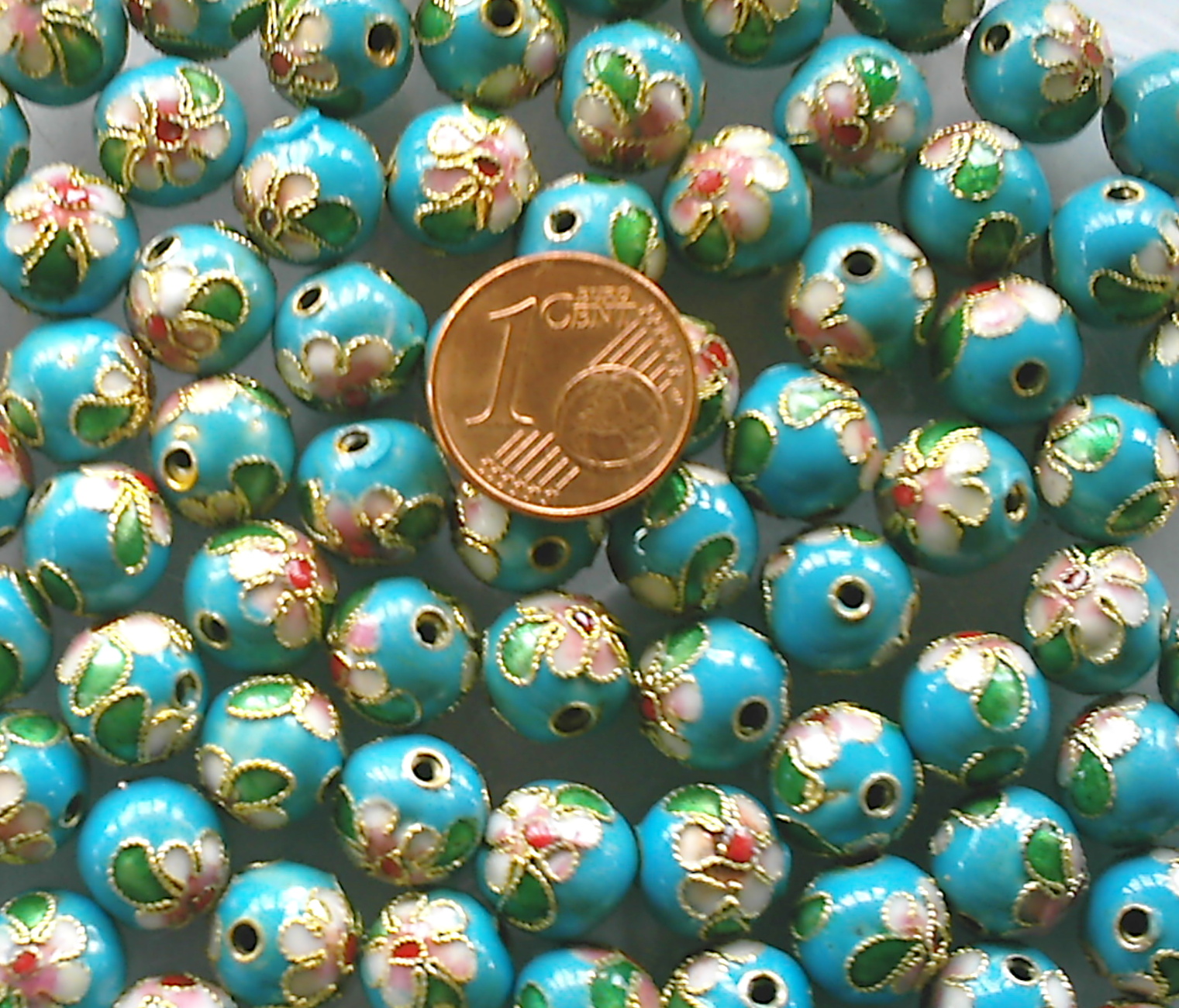 perles cloisonnees 10mm turquoise