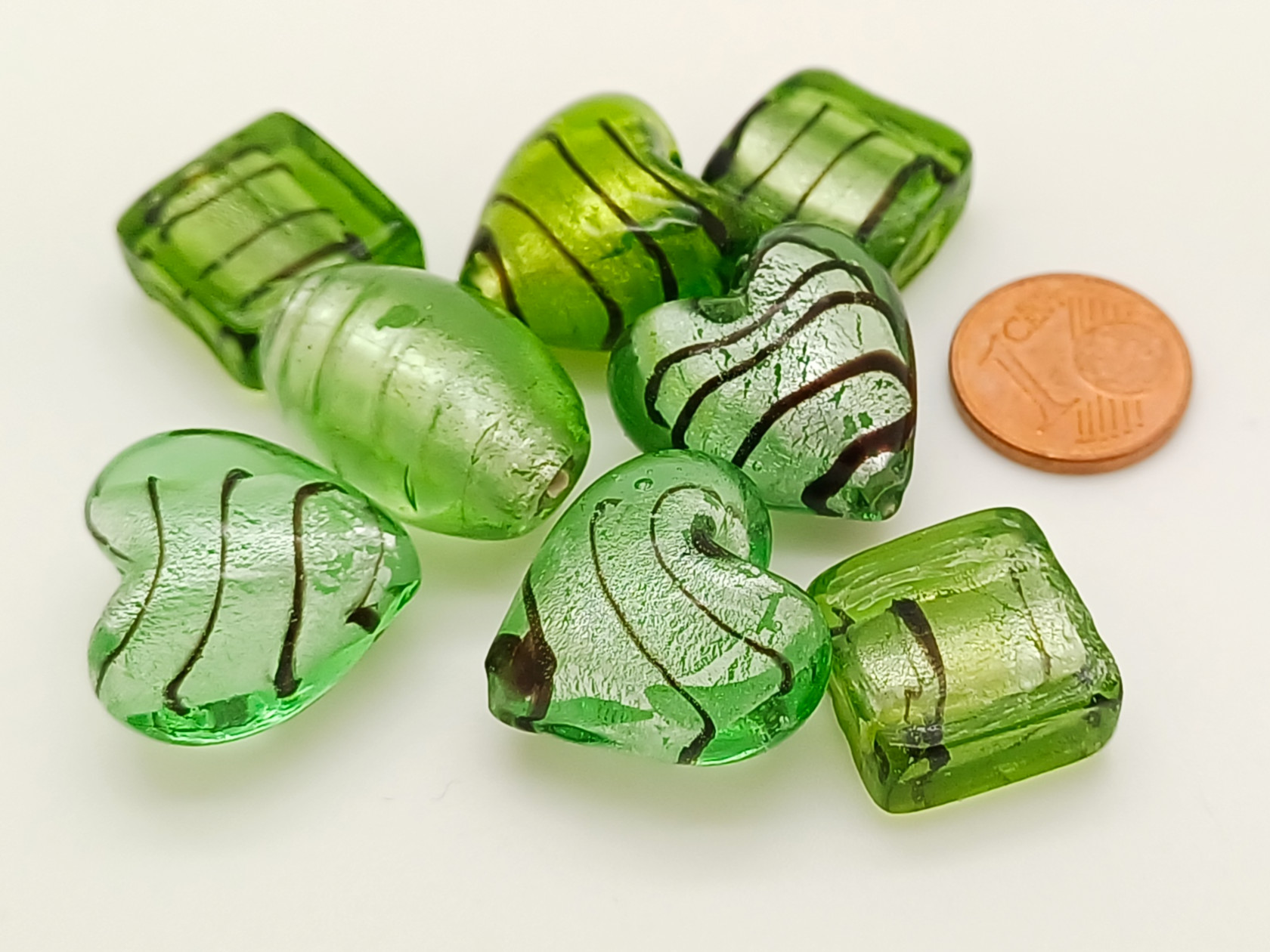 PV-lot-72 perles verre vertes noires lampwork