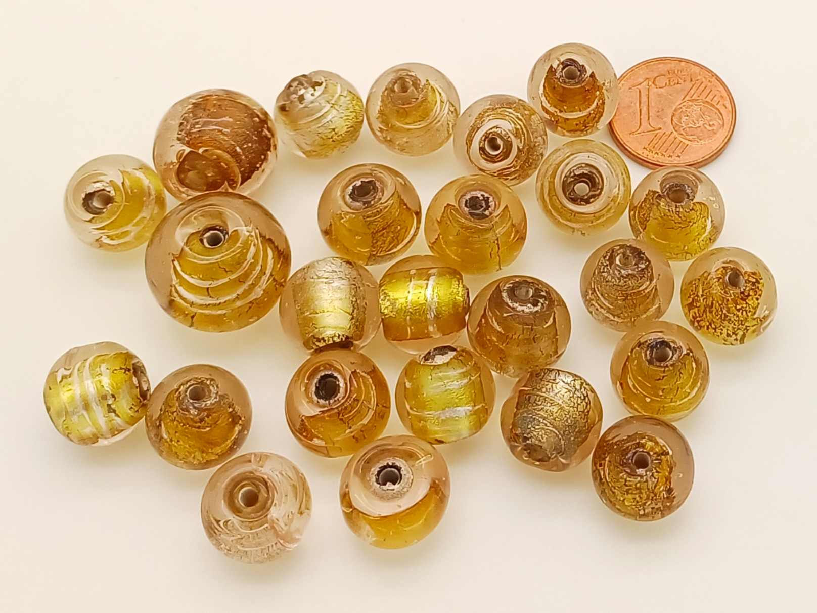 PV-lot-68 perles verre marron rondes lampwork