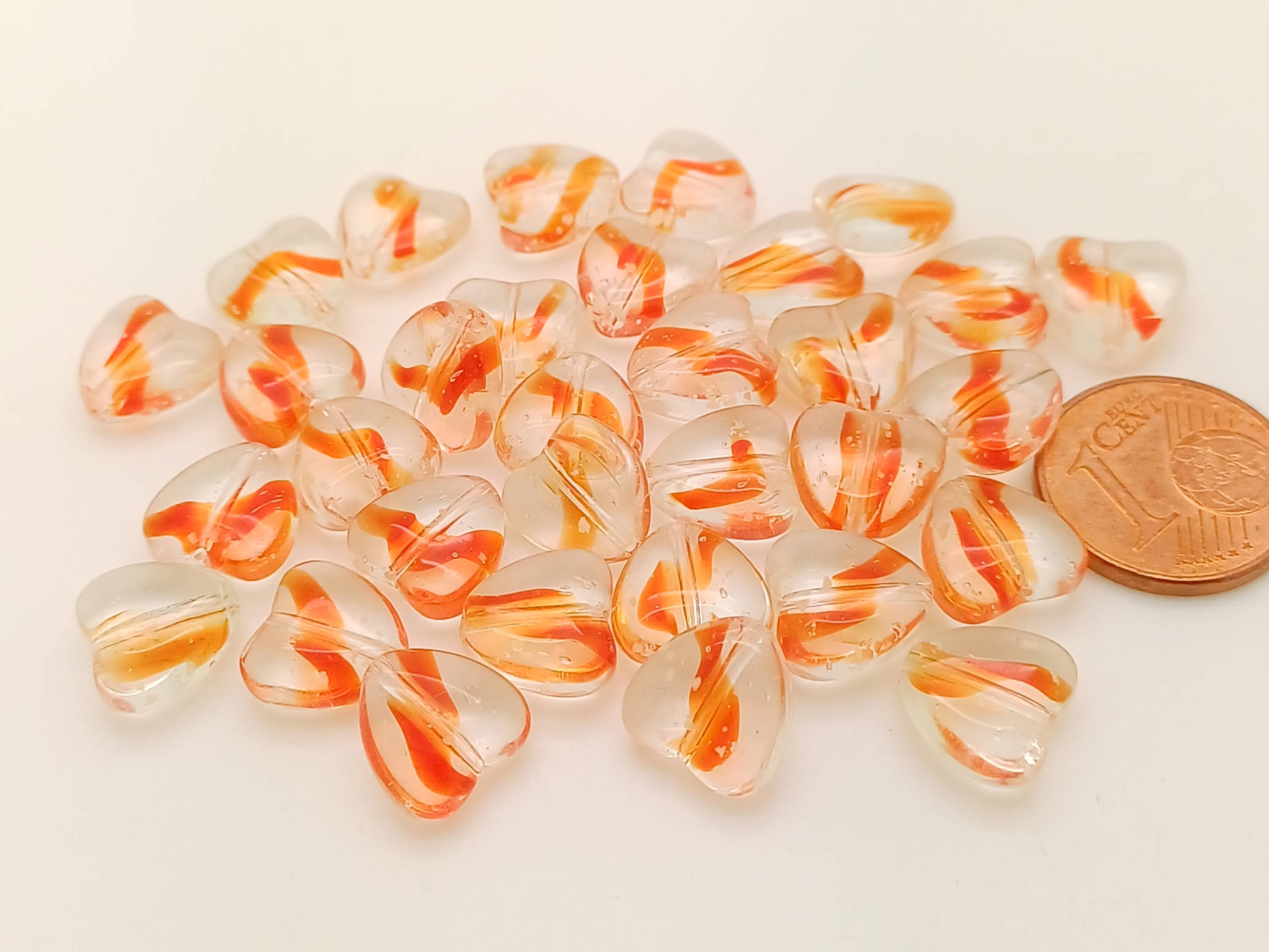 PV-lot-92 perle verre coeur rouge orange