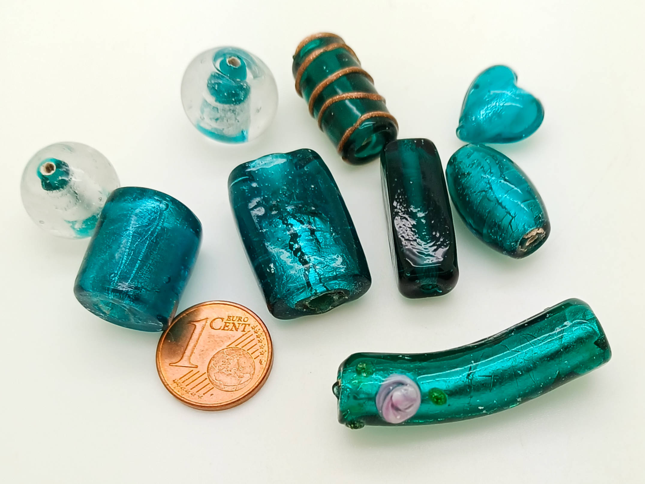 PV-lot-95 perles verre bleu vert lampwork
